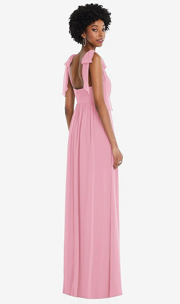 Back View - Peony Pink Convertible Tie-Shoulder Empire Waist Maxi Dress