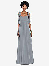 Front View Thumbnail - Platinum Convertible Tie-Shoulder Empire Waist Maxi Dress