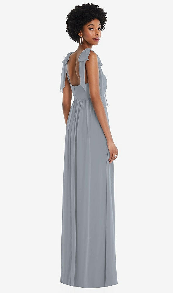 Back View - Platinum Convertible Tie-Shoulder Empire Waist Maxi Dress