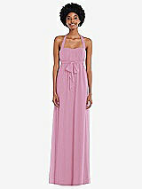 Alt View 1 Thumbnail - Powder Pink Convertible Tie-Shoulder Empire Waist Maxi Dress