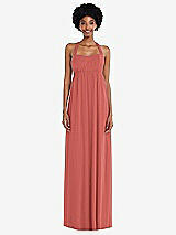 Alt View 4 Thumbnail - Coral Pink Convertible Tie-Shoulder Empire Waist Maxi Dress