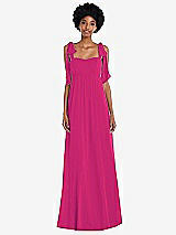 Front View Thumbnail - Think Pink Convertible Tie-Shoulder Empire Waist Maxi Dress