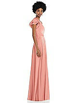 Side View Thumbnail - Rose - PANTONE Rose Quartz Draped One-Shoulder Flutter Sleeve Maxi Dress with Front Slit