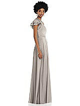 Side View Thumbnail - Taupe Draped One-Shoulder Flutter Sleeve Maxi Dress with Front Slit