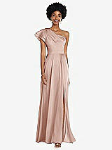 Front View Thumbnail - Toasted Sugar Draped One-Shoulder Flutter Sleeve Maxi Dress with Front Slit