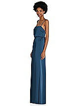 Side View Thumbnail - Dusk Blue Low Tie-Back Maxi Dress with Adjustable Skinny Straps