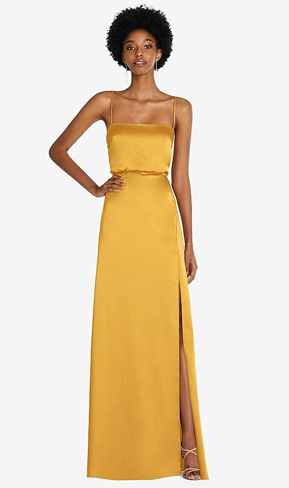 Front View - NYC Yellow Low Tie-Back Maxi Dress with Adjustable Skinny Straps
