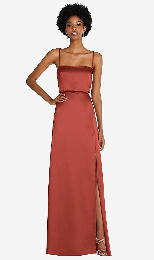Front View - Amber Sunset Low Tie-Back Maxi Dress with Adjustable Skinny Straps