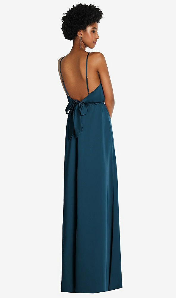 Back View - Atlantic Blue Low Tie-Back Maxi Dress with Adjustable Skinny Straps
