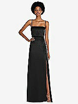 Front View Thumbnail - Black Low Tie-Back Maxi Dress with Adjustable Skinny Straps