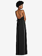 Rear View Thumbnail - Black Low Tie-Back Maxi Dress with Adjustable Skinny Straps