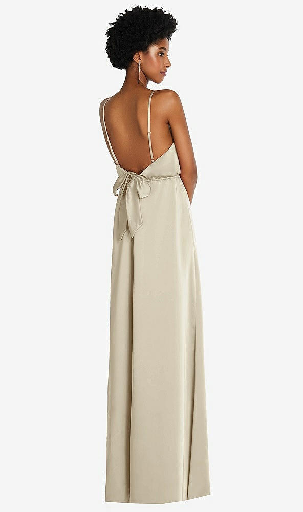 Back View - Champagne Low Tie-Back Maxi Dress with Adjustable Skinny Straps