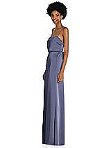 Side View Thumbnail - French Blue Low Tie-Back Maxi Dress with Adjustable Skinny Straps