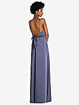 Rear View Thumbnail - French Blue Low Tie-Back Maxi Dress with Adjustable Skinny Straps