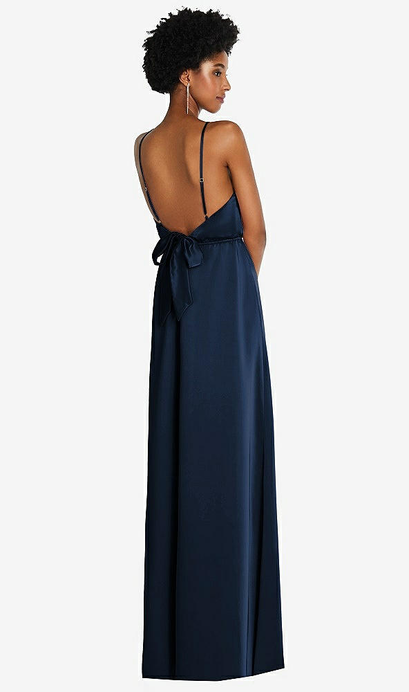 Back View - Midnight Navy Low Tie-Back Maxi Dress with Adjustable Skinny Straps