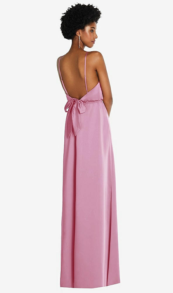Back View - Powder Pink Low Tie-Back Maxi Dress with Adjustable Skinny Straps