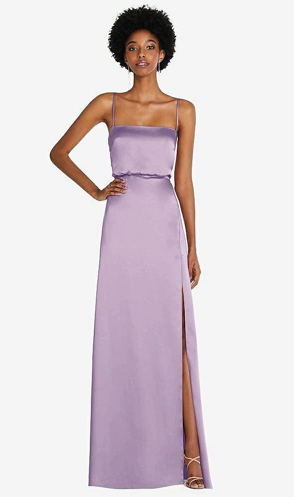 Front View - Pale Purple Low Tie-Back Maxi Dress with Adjustable Skinny Straps