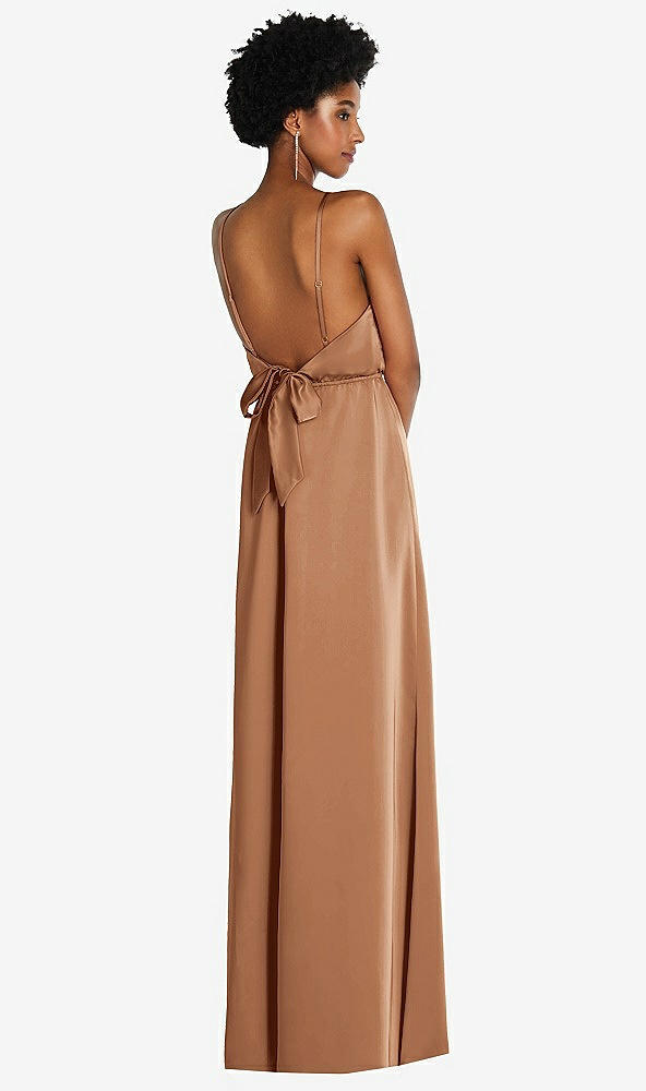 Back View - Toffee Low Tie-Back Maxi Dress with Adjustable Skinny Straps