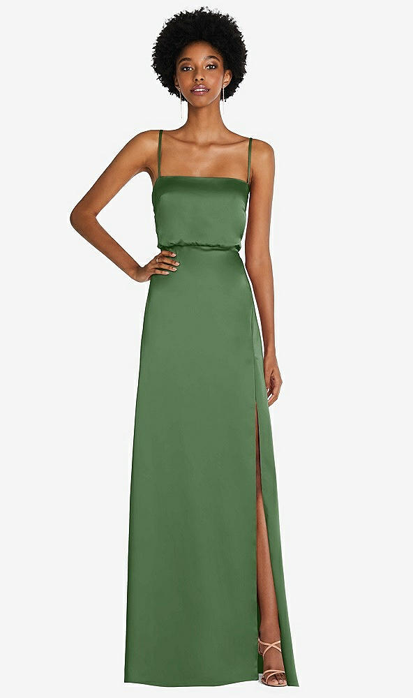 Front View - Vineyard Green Low Tie-Back Maxi Dress with Adjustable Skinny Straps