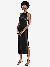 Front View Thumbnail - Black Jewel Neck Sleeveless Midi Dress with Bias Skirt