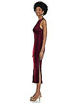 Side View Thumbnail - Cabernet Jewel Neck Sleeveless Midi Dress with Bias Skirt