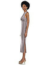 Side View Thumbnail - Cashmere Gray Jewel Neck Sleeveless Midi Dress with Bias Skirt