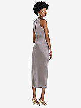 Rear View Thumbnail - Cashmere Gray Jewel Neck Sleeveless Midi Dress with Bias Skirt