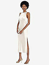 Front View Thumbnail - Ivory Jewel Neck Sleeveless Midi Dress with Bias Skirt