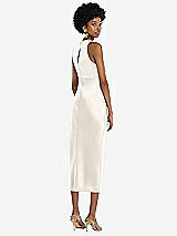 Rear View Thumbnail - Ivory Jewel Neck Sleeveless Midi Dress with Bias Skirt
