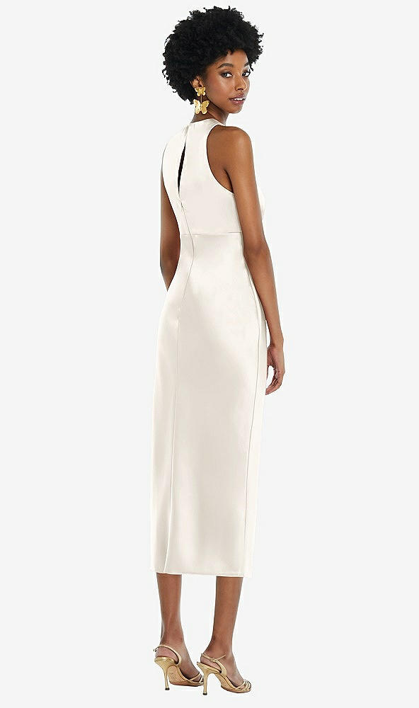 Back View - Ivory Jewel Neck Sleeveless Midi Dress with Bias Skirt