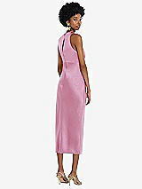 Rear View Thumbnail - Powder Pink Jewel Neck Sleeveless Midi Dress with Bias Skirt