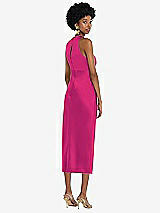 Rear View Thumbnail - Think Pink Jewel Neck Sleeveless Midi Dress with Bias Skirt