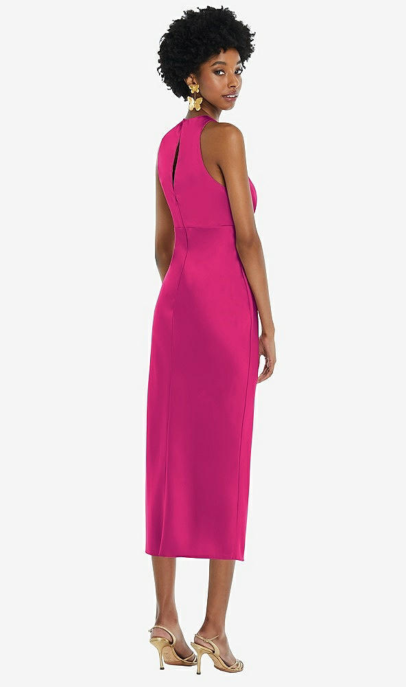 Back View - Think Pink Jewel Neck Sleeveless Midi Dress with Bias Skirt