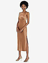 Front View Thumbnail - Toffee Jewel Neck Sleeveless Midi Dress with Bias Skirt