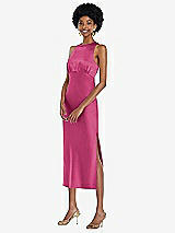Front View Thumbnail - Tea Rose Jewel Neck Sleeveless Midi Dress with Bias Skirt