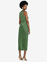 Rear View Thumbnail - Vineyard Green Jewel Neck Sleeveless Midi Dress with Bias Skirt