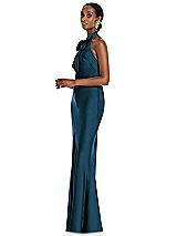 Side View Thumbnail - Atlantic Blue Scarf Tie Stand Collar Maxi Dress with Front Slit