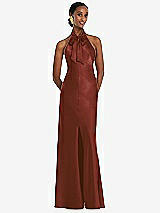 Front View Thumbnail - Auburn Moon Scarf Tie Stand Collar Maxi Dress with Front Slit