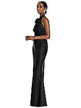 Side View Thumbnail - Black Scarf Tie Stand Collar Maxi Dress with Front Slit