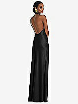 Rear View Thumbnail - Black Scarf Tie Stand Collar Maxi Dress with Front Slit