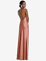 Rear View Thumbnail - Desert Rose Scarf Tie Stand Collar Maxi Dress with Front Slit