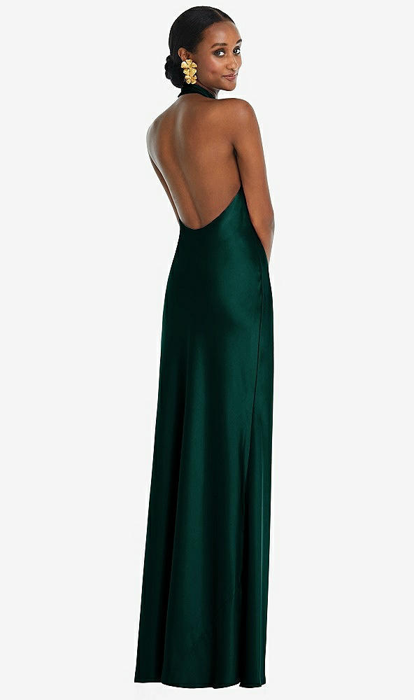 Back View - Evergreen Scarf Tie Stand Collar Maxi Dress with Front Slit