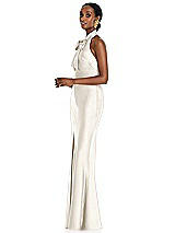 Side View Thumbnail - Ivory Scarf Tie Stand Collar Maxi Dress with Front Slit