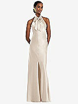 Front View Thumbnail - Oat Scarf Tie Stand Collar Maxi Dress with Front Slit