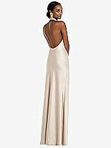 Rear View Thumbnail - Oat Scarf Tie Stand Collar Maxi Dress with Front Slit