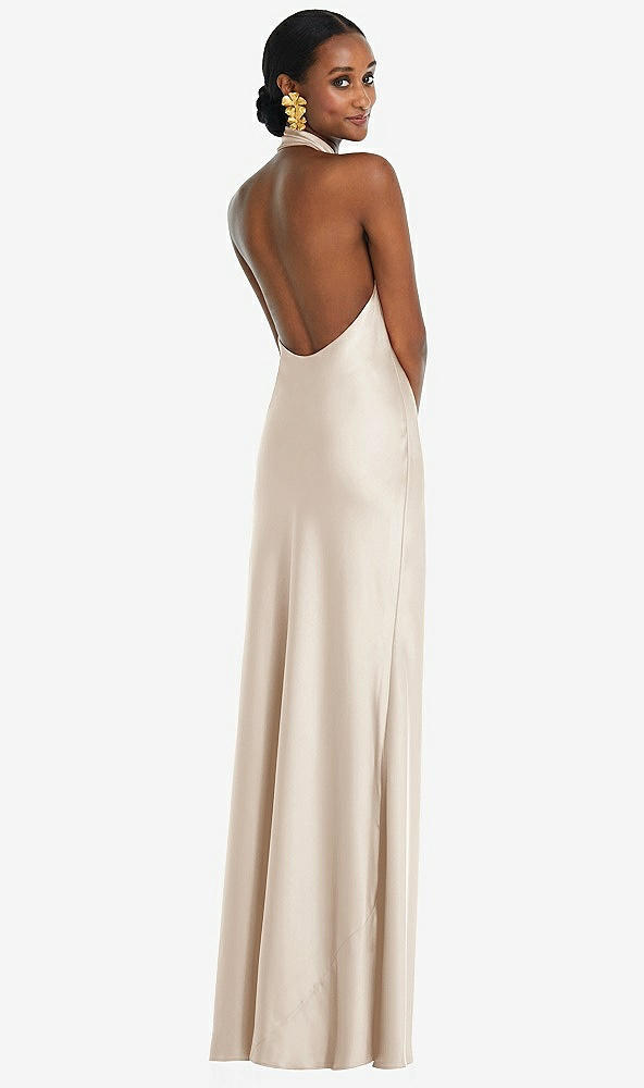Back View - Oat Scarf Tie Stand Collar Maxi Dress with Front Slit
