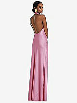 Rear View Thumbnail - Powder Pink Scarf Tie Stand Collar Maxi Dress with Front Slit