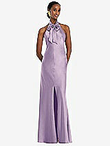 Front View Thumbnail - Pale Purple Scarf Tie Stand Collar Maxi Dress with Front Slit