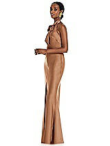 Side View Thumbnail - Toffee Scarf Tie Stand Collar Maxi Dress with Front Slit