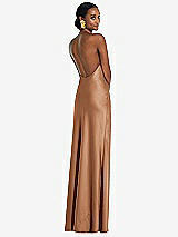 Rear View Thumbnail - Toffee Scarf Tie Stand Collar Maxi Dress with Front Slit